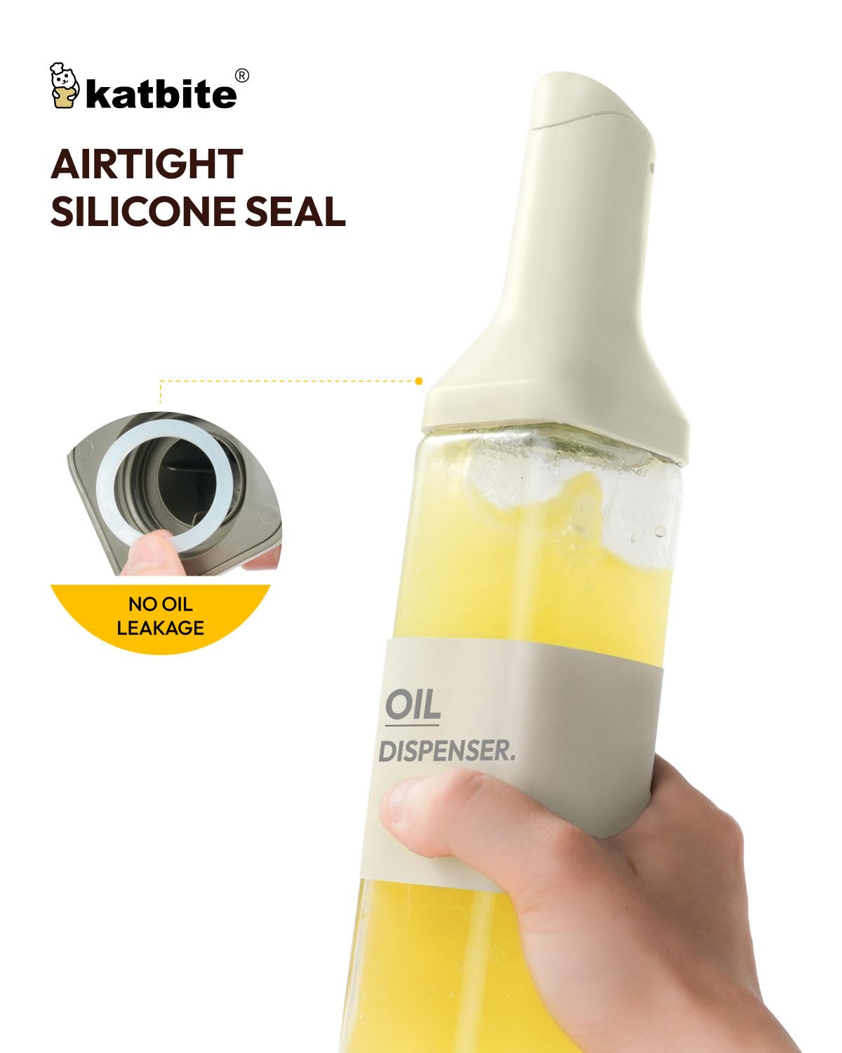 katbite 16oz Glass Olive Oil Dispenser Bottle for Kitchen Cooking - Leakproof Kitchen Essential with Precise Pouring Spout for Salad, Air Fryer, BBQ, Non-Stick Pans, Easy Refill and Use, Light Grey