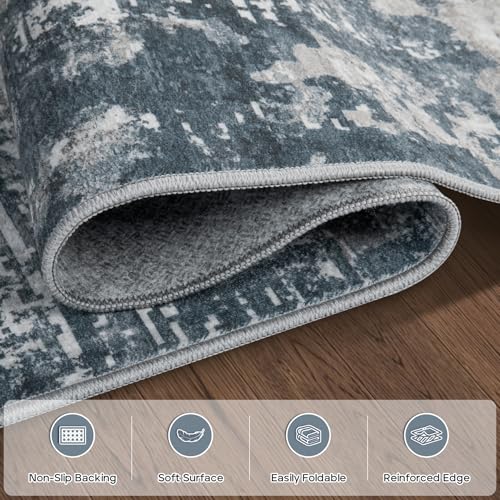 Aelenmu 9x12 Blue Grey Washable Area Rug for Living Room & Bedroom