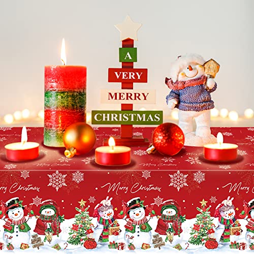 FunnyPars Red Christmas Snowman Tablecloth 54x108 Inch Waterproof Holiday Party Decor