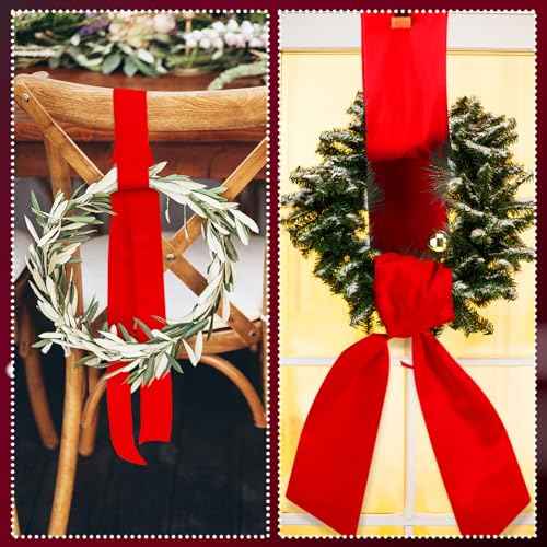 VitalCozy Wreath Sash for Front Door Blank Satin Wreath Sash Embroidery Monogram Plain Ribbon Accessories for Xmas Party Yard Doorway Indoor Outdoor Wall(4.5'' X 56'',Red)