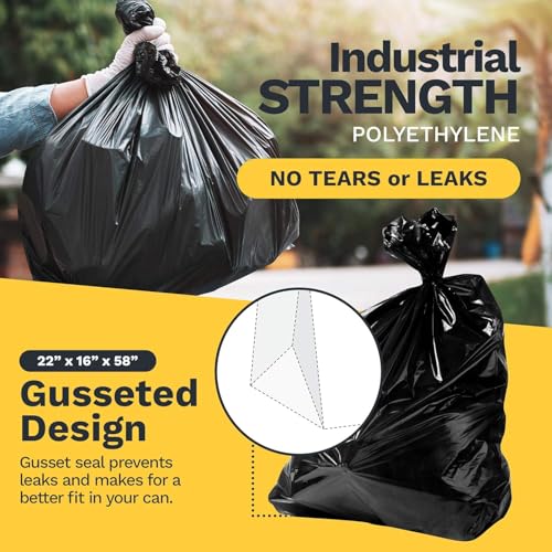 ToughBag 58x38 Black Heavy Duty Trash Bags 55-60 Gallon, 100 Count, 1.2 Mil