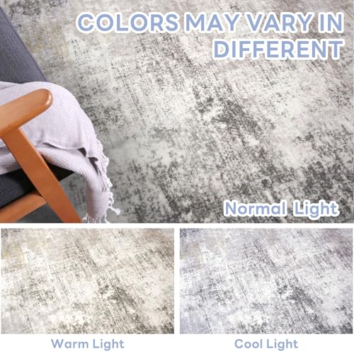 IOHOUZE 3x5 ft Washable Abstract Area Rug Grey Beige Non Slip Entryway Mat