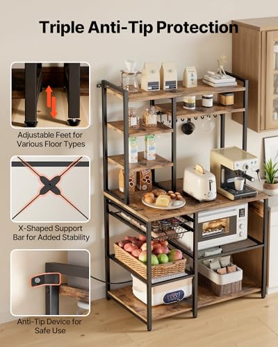 VEVOR Kitchen Bakers Rack with Power Outlets 35.4x15.7x70.9 Inch - Microwave Stand & Storage Organizer