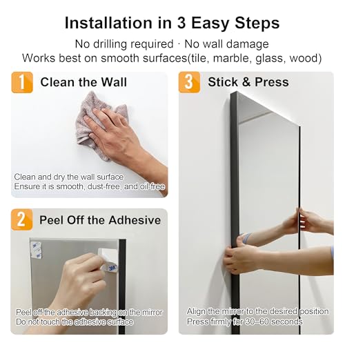 Brisafe No-Nail Self-Adhesive Wall NanoMirror 20x55 in Black - Full-Length Framed Mirror for Smooth Surfaces