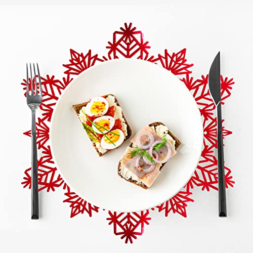 Red Snowflake Placemats Set of 12 - 15x15 inch Vinyl Table Mats for Christmas