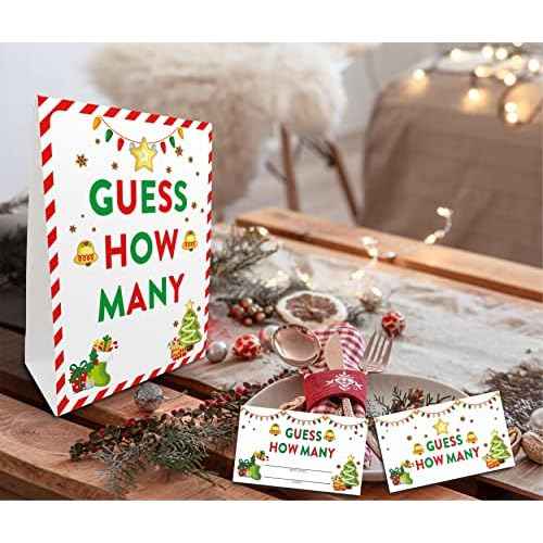 Christmas Bridal Shower Game Sign and Card, Christmas Find How Many Party Game Set, 1 Sign With 50 Find Tickets ?LK-016