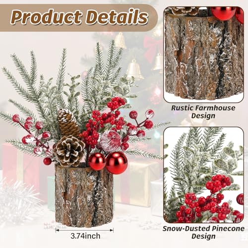 Mljsh Small Christmas Table Centerpiece with Pinecones & Red Berries - Rustic Farmhouse Holiday Decor (1pc)