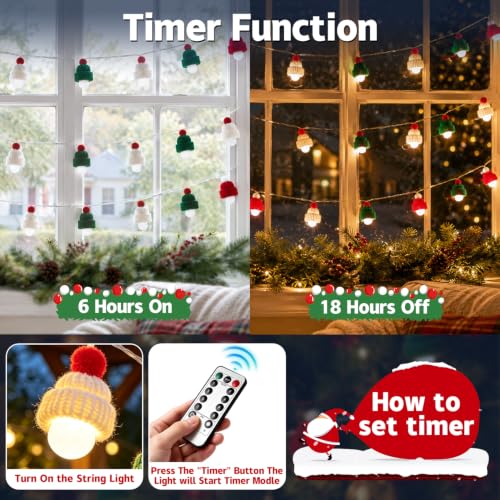 AquaNPT Santa Hat Christmas String Lights 10FT 20 LED Warm White USB Decor