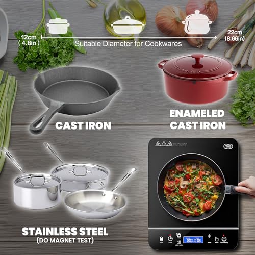 Portable Induction Cooktop Hot Plate - Single Burner, 1800W, LCD Touch, Safety Lock