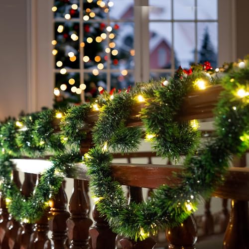 2 Pack Christmas Garland with Lights, Total 38 Feet 80 Led Lighted