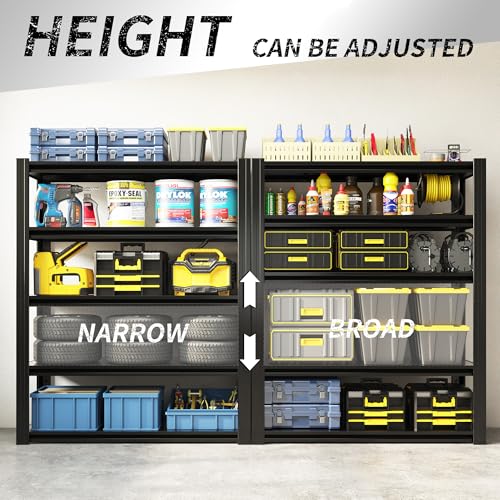 Heavy Duty Garage Shelving Unit - 72 Inch H, Black, 2500 lbs Capacity, Adjustable 5 Tiers, Metal Storage Racks for Workshop Basement Home Office