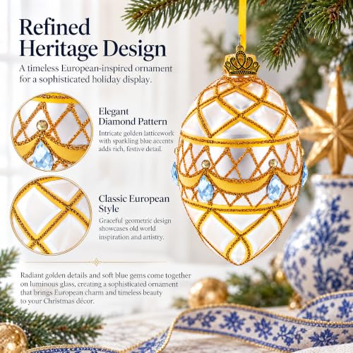 Diamond Drops Pink Glass Egg Ornament 4in Hand-Painted Christmas Decoration