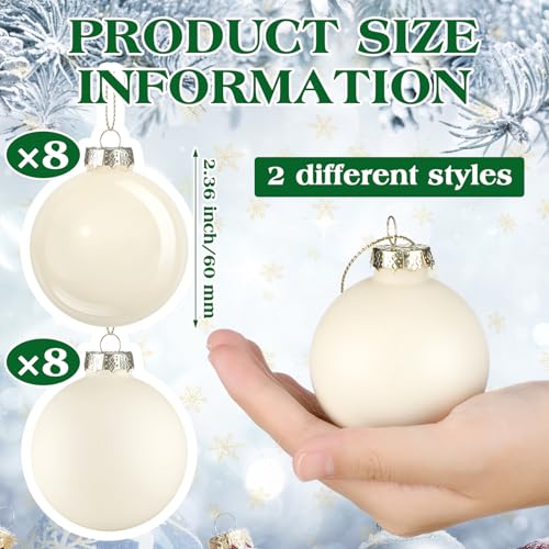 Hollowfly 16 Pcs 2.36 Inch Wool White Glass Ball Christmas Tree