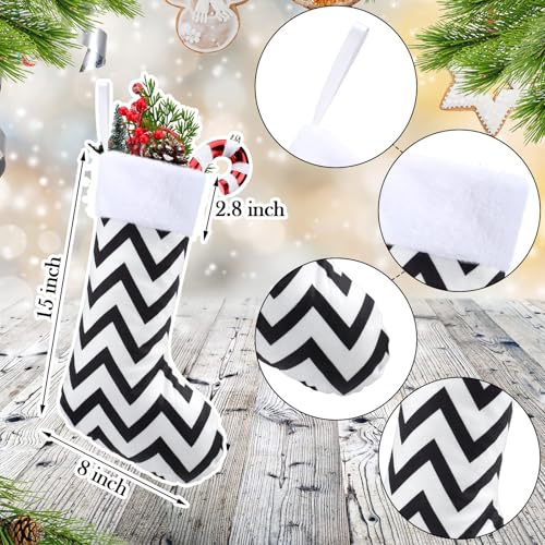 Realspring 4 Pcs Black & White Christmas Stockings Stripes and Dots (Stripes and Dots)