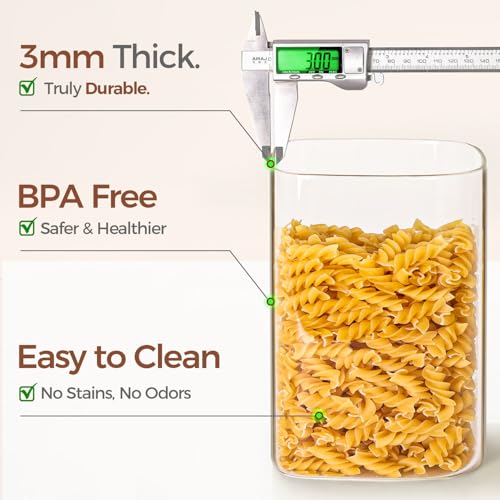 Glass Storage Jars with Bamboo Lids 4.6 Qt Square 2-Pack - Large Pantry Containers