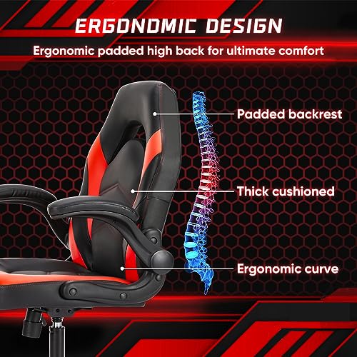 OLIXIS Gaming Chair with Lumbar Support - Black & Red Ergonomic Desk Chair