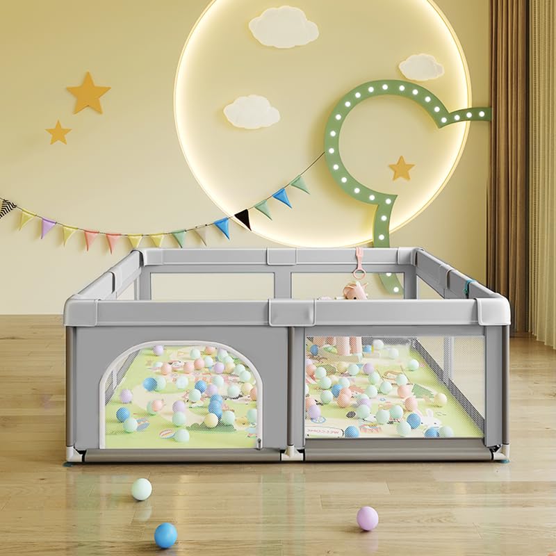 Baby Playpen with Mesh Sides - Safe Toddler Play Yard 36x36 Grey