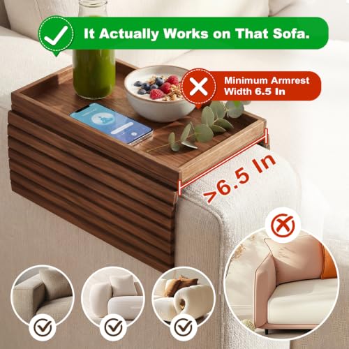 Foldable Bamboo Couch Arm Tray - Dark Brown, Extra Large Storage Shelf
