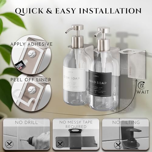 LUSSPA Wall Mounted Shower Shampoo Dispenser Set 3 Clear Bottles with Silver Pumps