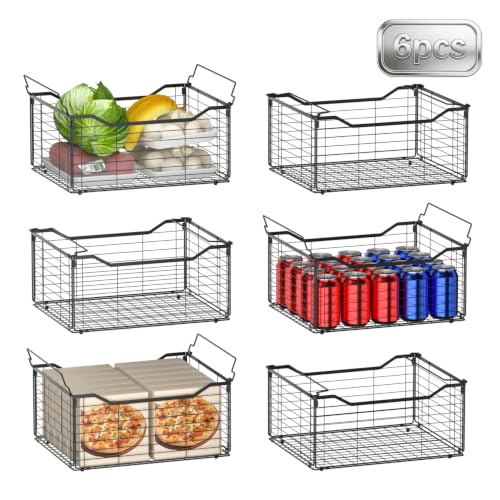 Freezer Organizer Bins 6 Pack Large Deep Freezer Storage Baskets - Black