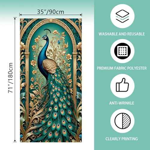 Peacock Door Cover Happy Diwali Photo Backdrop Indian Deepavali Festival of Lights Christmas Party Decorations and Supplies for Home-71¡¿35''