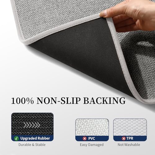Gray Bathroom Rugs Set - 3-Piece Non-Slip Quick-Dry Bath Mat with Toilet Rug & Runner - 17x24/17x47/17.5x24 U