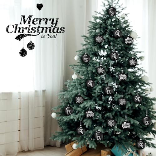 Syhood Gothic Christmas Ornaments Set - 12 Black & White 3.15” Halloween/Christmas Balls