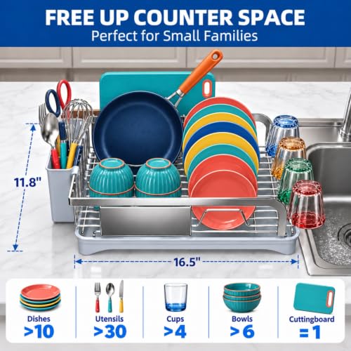 Godboat Dish Drying Rack - Silver Stainless Steel Kitchen Counter Organizer
