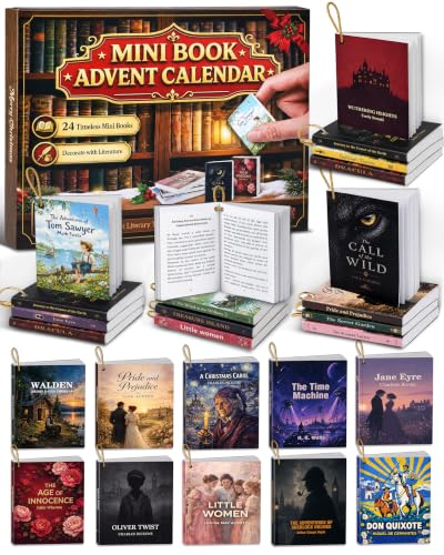 Mini Book Advent Calendar 2026 for Book Lovers - 24 Classic Literary Mini Books - Bound Gift Set with Ornaments