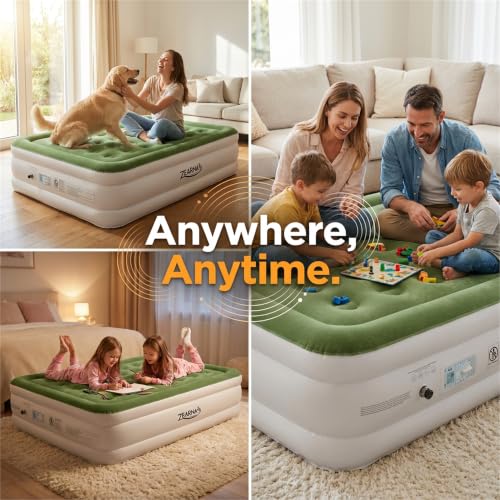 King Size Air Mattress with Built-in Pump - 18 Inch Raised Blow Up Bed for Guests & Home - Upgraded Flocked Top - Carrying Bag Included
