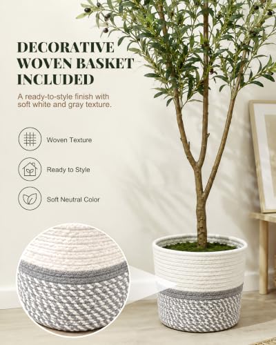 Lanlelin 7FT Artificial Olive Tree with Woven Basket for Indoor Decor