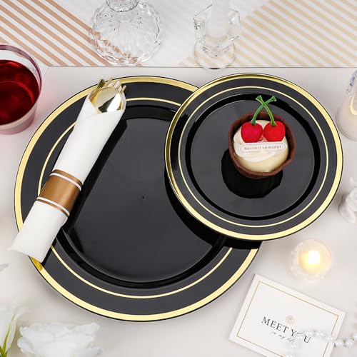 Realluck Black Disposable Dinnerware Set for 100 Guests – Plates, Cups, Napkins & Silverware