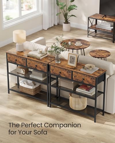 SONGMICS Rustic Brown Console Table with 2 Fabric Drawers - Narrow Entryway Furniture 11.8"D x 30.2"W x 31"H