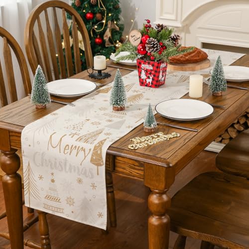 Siilues 220 GSM Merry Christmas Table Runner 13x72 Inch - Festive Burlap-Style Decor