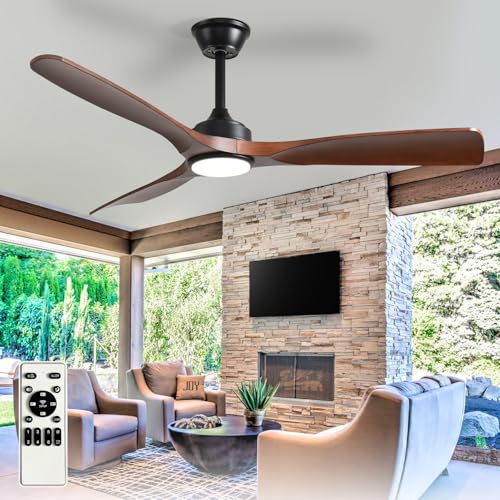 BvenuBigLite Walnut 52-Inch Outdoor Ceiling Fan with Dimmable Light & Remote