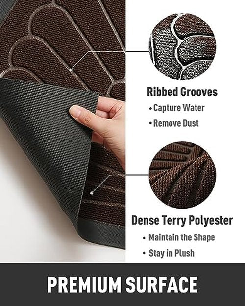 Door Mat Outdoor Indoor Entrance Doormat-Semicircular Durable Rubber Non Slip Front Door Mat for Outside Inside Entry Entryway Dirt Trapper WelcomeMat for Muddy Paws and Shoes-Brown 24”x47”