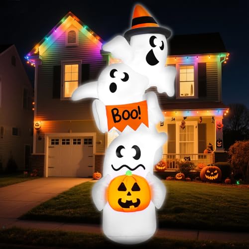 Giant Inflatable Ghost Halloween Yard Decoration with LEDs, Outdoor Blow Up Decor