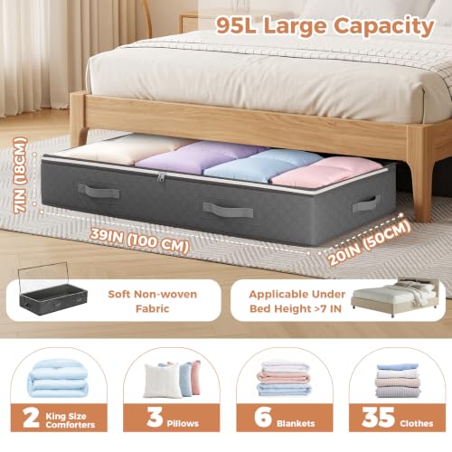Budding Joy 95L Under Bed Storage Containers, 6 Pack Bins, Grey