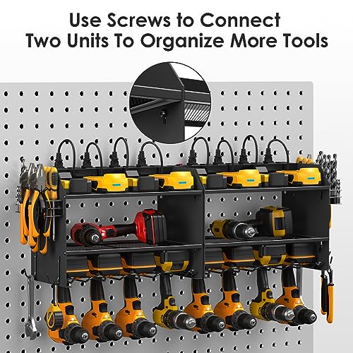 CCCEI Black 6FT Power Tool Organizer Wall Mount Charging Station with 6 Drills Slots and 8 Outlets