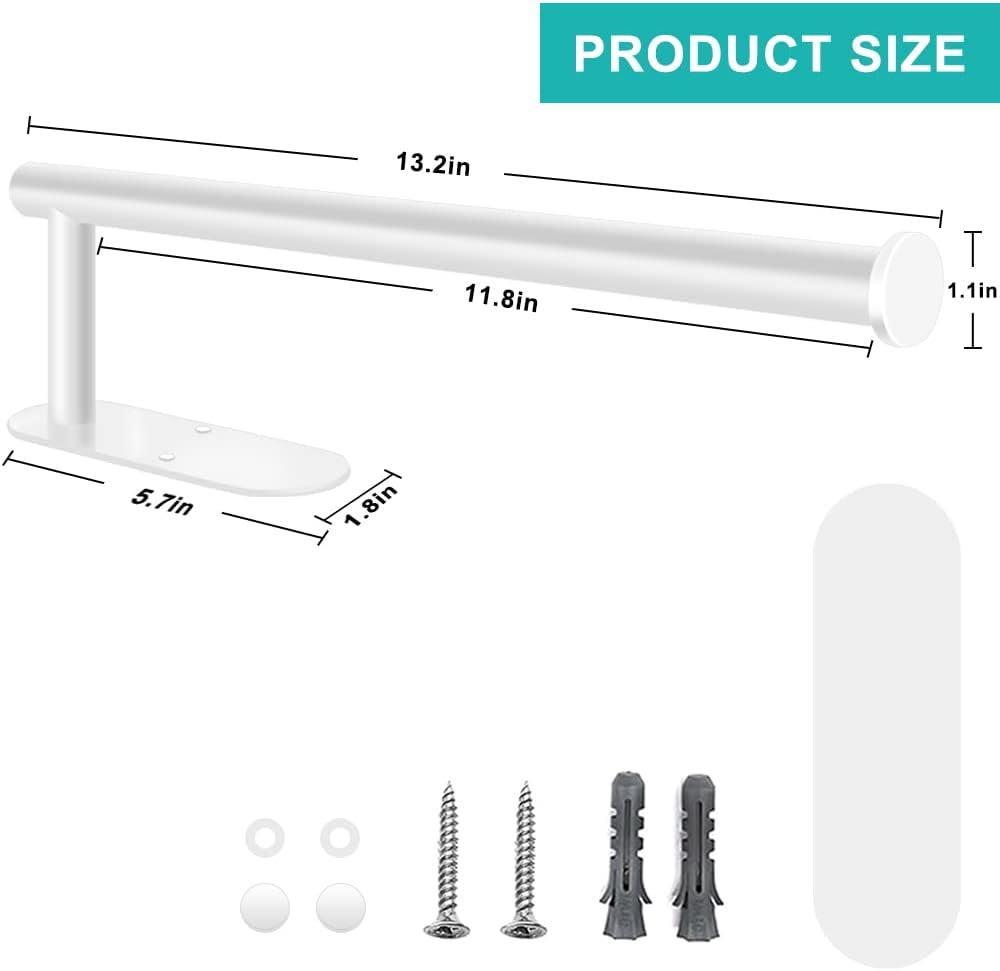 MGahyi Paper Towel Holder - Wall Mount Stainless Steel Rack | Self-Adhesive or Drilling, 13.2 Inch, White