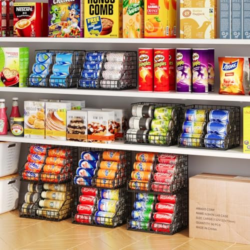 S-4 Pack Stackable Can Organizer for Pantry with Adjustable Dividers - Metal Wire Cans Storage Dispenser