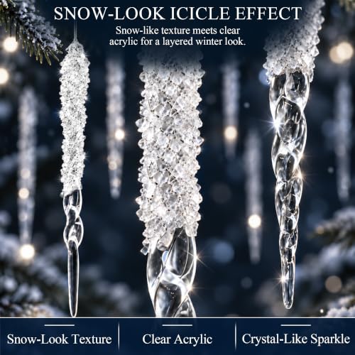 Snow-Look Acrylic Icicle Ornaments 36-Piece Christmas Tree Decorations