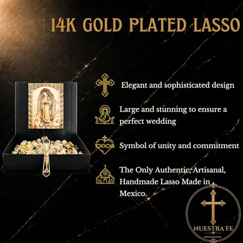 14k Gold Plated Wedding Lasso for Catholic Ceremony with Virgen de Guadalupe Gift Box