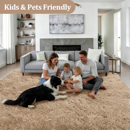 Luxturiy Beige 9x12 Area Rug - Plush Shag Carpet for Living Room & Bedroom