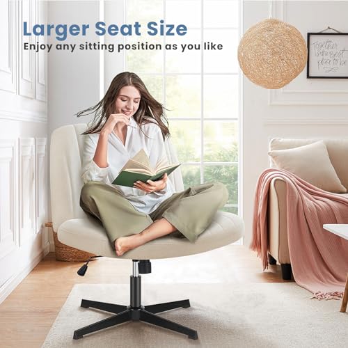 Beige Criss Cross Vanity Chair with Adjustable Height - Home Office Desk Seat