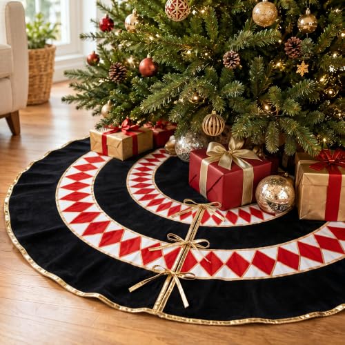 Relaxgiant 51-Inch Red & Black Velvet Nutcracker Christmas Tree Skirt