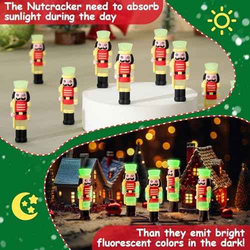 Chunful 25 Pcs Christmas Luminous Nutcrackers Figures Nutcracker Mini Soldier Figurines Glow in The Dark Christmas Decorations for Party Favors Bag Fillers Outdoor Dollhouse Collectible Decor Gifts