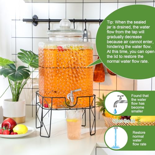 4.6 Gallon Glass Beverage Dispenser with Stand and Stainless Steel Spigot - Leakproof Iced Drink Jar for Weddings & Parties - Clear