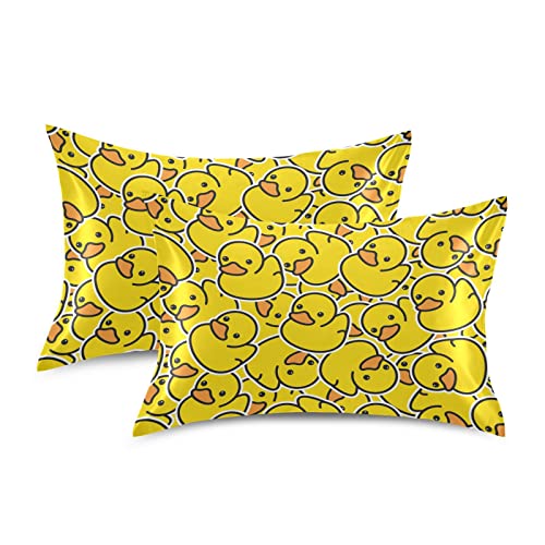 Rubber Duck Pillow Covers Silk Pillowcase for Hair and Skin Breathable & Silky Soft Satin Pillowcase Standard Size Pillow Case for Bed Bedroom Women Boys Girls (20x30 Inch)