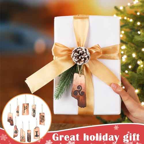 9 Pcs Viking Rune Yule Ornaments Pagan Wooden Christmas Tree Hanging Decorations Natural Wood Retro Ornaments for Xmas Party Decor